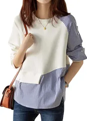 [NAKACHI] ドッキング トップス 長袖 シャツ スウェット 体型 カバー レイヤード レディース (XL, ホワイト) [ホワイト] [XL]