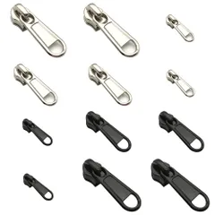 SANJAOYEE ファスナー 引き手 ファスナー 修理 スライダー 12個セット 3サイズ 金属製 引っ張りスライダー 取換 耐久性のあるジッパーヘッド 取り外し可能で再利用可能なジッパー交換スライダー