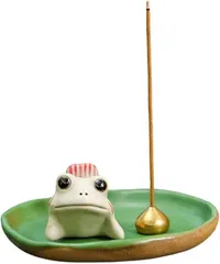 SOCONICA お香立て カエル 香皿付き 線香立て 陶器製 可愛い 縁起物 手作り おしゃれ ギフト(うつ伏せ,  中)