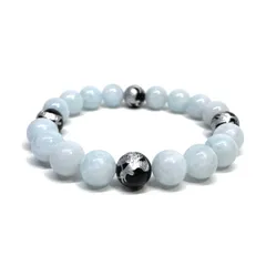 10mm 四神獣銀彫オニキス×アクアマリン パワーストーン ブレスレット天然石 運気上昇 開運 幸運 恋愛運 お守り 青龍 白虎 玄武 朱雀 メンズ・レディース　男性・女性　数珠ブレス　開運 [15]