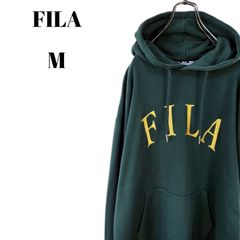FILA フィラ プルオーバー パーカー 刺繍 ビックロゴ グリーン系 メンズ Mサイズ