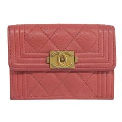極美品】CHANEL ボーイシャネル ピンクベージュ 三つ折り財布 キャビア