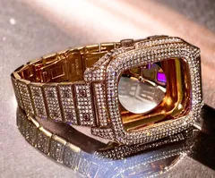 ローズゴールド　MEGA001アップルウォッチバンド ステンレス カバー　キラキラ　Apple Watch ケース 44mm 45mm 4 5 6 7 8 se メンズ レディース ラバーベルト　オシャレ