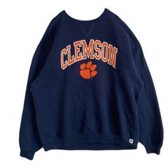 【海外規格XL】古着　RUSSELL ATHLETIC　スウェットシャツ　Clemson University　カレッジ系　前Vガゼット