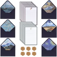 記念日 誕生日 結婚式 ギフトカード 感謝 メッセージカード 母の日 大量 シール お礼 挨拶状 シンプル 便箋 (ブルー) 封筒 手紙 大人 おしゃれ レターセット