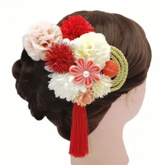 髪飾り 3点セット 和装 成人式 卒業式 振袖 袴 花飾り 簪 かんざし 赤 白 タッセル付き ヘア赤P_3