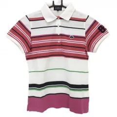 ★SALE価格★【美品】パーリーゲイツ 半袖ポロシャツ 白×レッド×黒 ボーダー調 レディース 1(M) ゴルフウェア PEARLY GATES