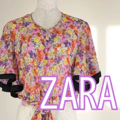 USED ZARA トップス シフォンショート クロップド丈 花柄 Mサイズ 古着 軽め レディース ザラ