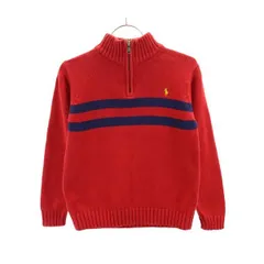 ポロバイラルフローレン 長袖 ハーフジップ コットン ニット 7 レッド系 Polo by Ralph Lauren ロゴ セーター キッズ 古着 【231104】