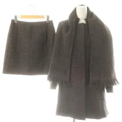 ルイヴィトン LOUIS VUITTON 3点セット ウールツイードショートコート ミニスカート 台形 マフラー 34 36 グレー /MF ■OS