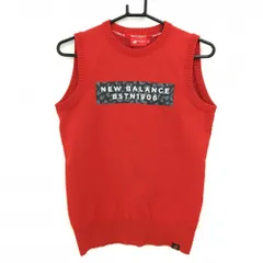 【超美品】ニューバランスゴルフ ニットベスト レッド 後ろレオパード編み ヒョウ柄 ウール混 レディース 1(M) ゴルフウェア New Balance