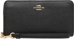 COACH 長財布 F4451クロスグレーン レザー ロング ジップ アラウンド ウォレット （ストラップ付き） レディース [アウトレット品] 並行輸入品 ブラック(ゴールド金具)