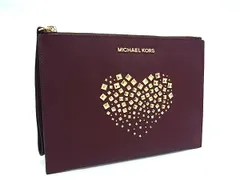 ■美品■ MICHAEL KORS マイケルコース レザー スタッズ ハート マルチポーチ マルチケース 小物入れ ワインレッド系 DJ9639