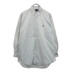 90年代 RALPH LAUREN ラルフローレン YARMOUTH ボタンダウン 長袖シャツ ストライプ ホワイト(メンズ 15 1/2)中古 古着 V2888