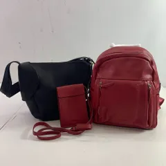 04w1561▽【中古】BARCOS バルコス 本革リュック＆スマホポシェット エアリーセット レッド ショルダーバッグ リュック ソニア 2WAY レザー ブラック 2点セット
