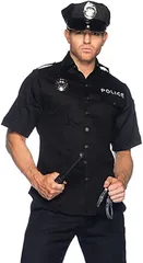 CedarEight(シダーエイト) メンズ ポリス コスプレ 警察 制服 コスチューム シャツ 帽子 2点セット( ブラック,  Free Size)