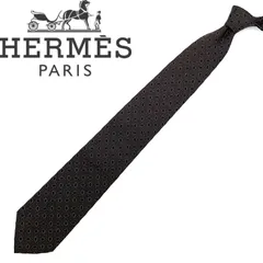 【在庫限り★ お値引き対応】良品✨HERMES 高級 ネクタイ シルク 100% 絹 ロゴ 剣先9cm ブラウン