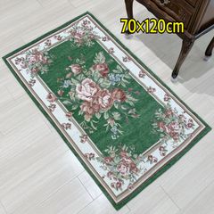 玄関マット　シェニールマット レッド　ゴブラン織り　70×120㎝　ローズ　バラ　フラワー　マット　ラグ　エレガント インテリア おしゃれ かわいい 滑り止め 洗える  玄関マット 薔薇 花柄 　姫系　グリーン　緑