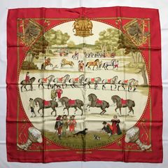 2504-66｜エルメス カレ 90 スカーフ シルク レッド マルチ
