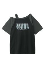 X-girl エックスガール 105252013019 BLURRED LOGO LAYERED SHOULDER TEE レイヤードショルダーTシャツ BLACK 正規通販 レディース