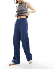 【送料無料】 オブジェクト レディース カジュアルパンツ ボトムス Object wide leg pants in dark denim blue Dark Denim