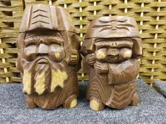 E08-20251024-02 アイヌ木彫り 置物 アイヌ民芸品 ニポポ人形 木彫り 夫婦像 一対 手彫り 木製 置物 福神 郷土民芸