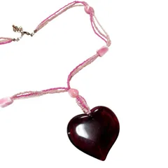 ハンドメイド　ビーズチョーカー　 ビンテージ 　大きな赤いハート　ビーズネックレス