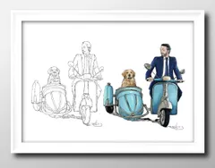 11999ベスパ 犬 ローマの休日 イラスト A3 サイズ ポスター アート おしゃれ 絵画 インテリア 北欧 イラスト マット紙 艶消し アートパネル 額 フレーム デザイン 壁掛け ギフト 新築祝い ディスプレイ 