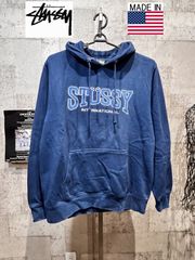 ステューシー USA製 刺繍ロゴ スウェット プルオーバー パーカー L ネイビー STUSSY