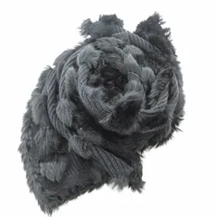 ジョルジオアルマーニ GIORGIO ARMANI 美品 マフラー ストール ショール 肩掛け ウール ラビットファー 黒 0711 ■GY26のサムネイル