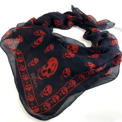 【美品】 ALEXANDER McQUEEN ストール ドクロ ブラック レッド 2025年最新】ALEXANDER MCQUEEN スカルスカーフの人気アイテム