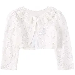ホワイト_150 [フォーペンド] キッズ ボレロ 白 長袖 レースフォーマル子供服 卒園式 結婚式 発表会 90160cm F129