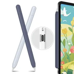 【在庫処分】(USB-C) シリコン保護ケース 滑り止め Pencil Apple Pencil Apple (USB-C) 2023のみに適用 超薄型 2個セット (単色2本 AhaStyle ネイビー，水色)