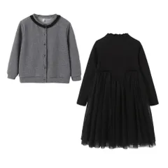 ☆ グレー×ブラック ☆ 160cm ☆ 女の子 フォーマル ジャケットワンピース 上下2点セット フォーマルワンピース キッズ ワンピース カーディガン 長袖ワンピース フォーマル 女の子 入学式 卒業式 発表会 かわいい おしゃれ 冠婚葬祭 結婚式