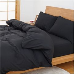 🛏️【未使用アウトレット】掛け布団カバー ダブル｜ブラック｜超柔らかピーチスキン＆水洗い加工｜全開ダブルファスナー・抗菌防臭｜訳あり（パッケージ汚れ）