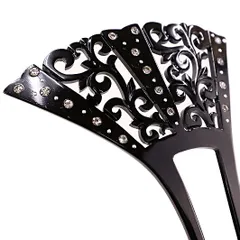 かんざし バチ型 髪飾り 成人式 振袖 前撮り 袴 留袖 訪問着 色無地 黒 唐草 透かし彫り ラインストーン 大きい おしゃれ かわ No.9-4231
