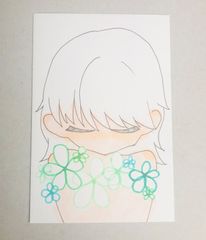 手描きイラスト　オリジナル　緑の花