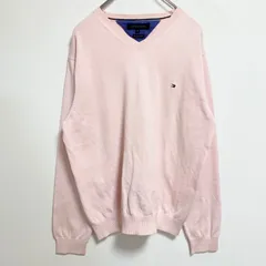 古着 used　TOMMYHILFIGER　トミーヒルフィガー　長袖薄手ワンポイント刺繍ニット　セーター　Vネック　ピンク　秋冬服