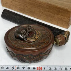 ◇ Netsuke 時代 根付 髑髏 提げ物 緒締玉 ドクロ 在銘 しゃれこうべ ◇ Netsuke 時代 根付 髑髏 提げ物 緒締玉 ドクロ 在銘