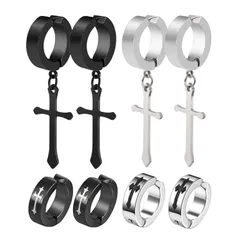 【即日発送】フェイクピアス イヤーカフ メンズ イヤリング フープ ノンホール リングピアス ユニセックス クロス めんず ピアス ピアス 【4種ペア8個セット】 十字架 フェイク GOKEI