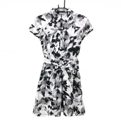 ★値下げ★【美品】リエンダスエルタ 半袖ワンピース 白×黒×グレー 花柄 共布ベルト付  レディース S ゴルフウェア rienda suelta