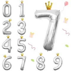 【在庫処分】結婚式 パーティー パーティー セット デコレーション バースデー バースデー 記念日 王冠付き バースデーバルーン の誕生日バルーン 7 飾り付け ナンバー 大きい 40インチ 飾り 風船 (シルバー) 誕生日 数字 バルーン MAEXUS