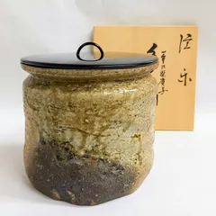 【信頼】杉本瑞峯「信窯　水指」　耳付　日芸展・陶芸展入選　信焼　滋賀の人　押印　共箱　y91613943 茶道具