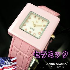 ANNE CLARK レディース腕時計 セラミック ケース サファイヤガラス 天然ピンクシェル文字盤 本革ベルト