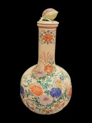 HOT正規品里帰 京薩摩 色絵金彩 菊藤菖蒲図 梅瓶 花瓶 壷 H29.5cm 時代 骨董品 飾り壺 金襴手 [ky057] 薩摩