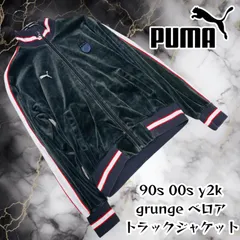 y2k 00s PUMA プーマ トラックジャケット ジャージ トトラック トップ ラック ジャケット ベロア プーマ刺繍 ワッペン刺繍 ブラック レッド ホワイト ヒットユニオン製 サイズ M