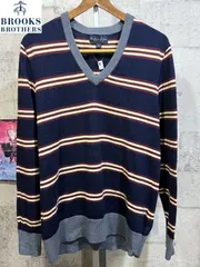 美品 ブルックスブラザーズ メリノウール ボーダー Vネック セーター L メンズ BROOKS BROTHERS