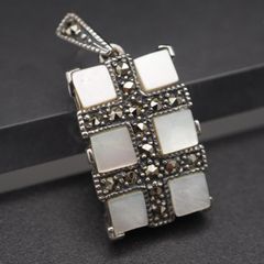 A096 シェル マーカサイト マルカジット 925刻印 ペンダント トップ インレイ デザイン シルバー チャーム ヘッド ヴィンテージ
