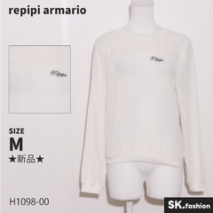 ★新品★ repipi armario レピピアルマリオ トップス　カットソー　長袖　花柄　ロゴ　刺繍　切り替え　シースルー 　ホワイト　 【H1098-00】 送料無料　古着　レディース