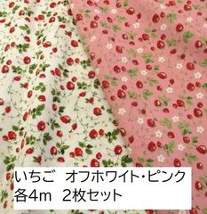 いちご　生地　ストロベリーレッド　赤　生成り　オフホワイト・ピンク　４ｍ　2枚セット　綿